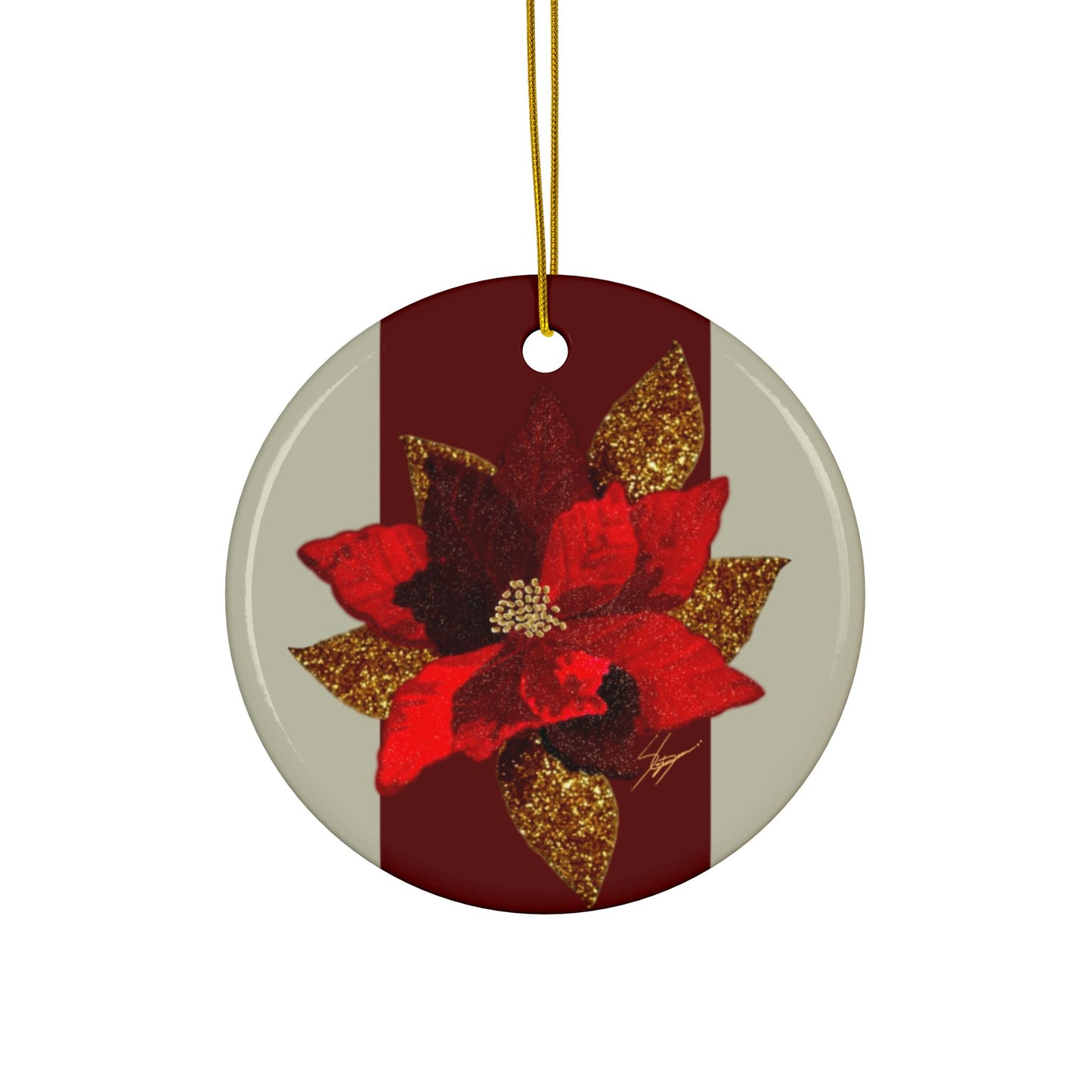 Christmas Poinsettia Flower Art Ceramic Ornament