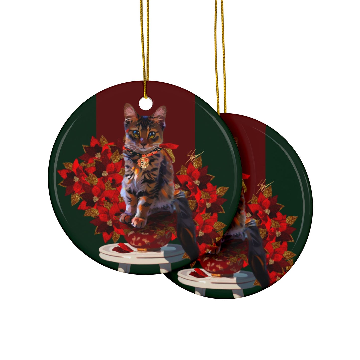 Holiday Kitten Art Ceramic Ornament