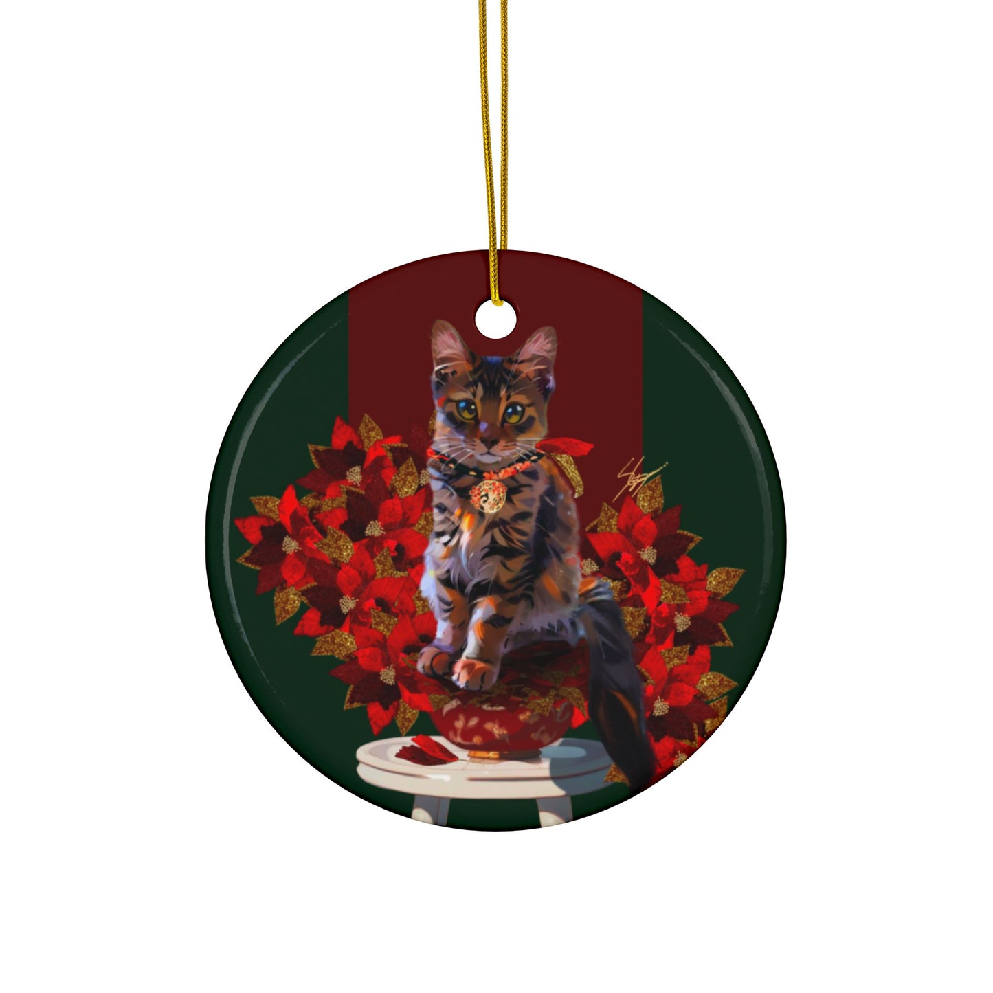 Holiday Kitten Art Ceramic Ornament